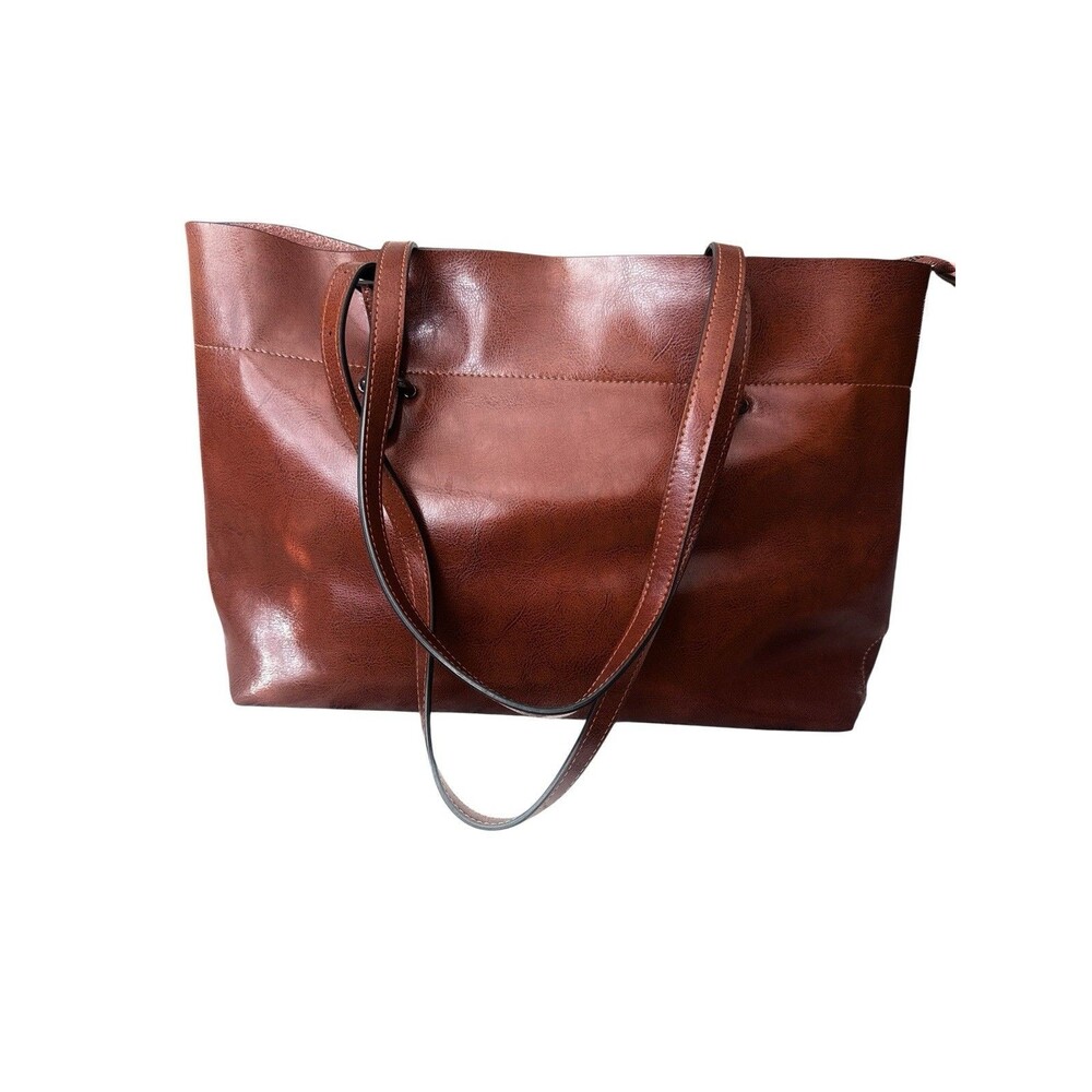 S-ZONE Brown Genuine Leather Tote Bag Large Work Travel Shoulder Shopper Purse